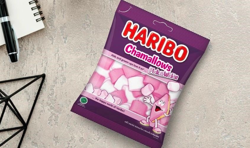 Kẹo xốp marshmallow Haribo Chamallows Pink & White hương vani gói 70g (từ 3 tuổi)