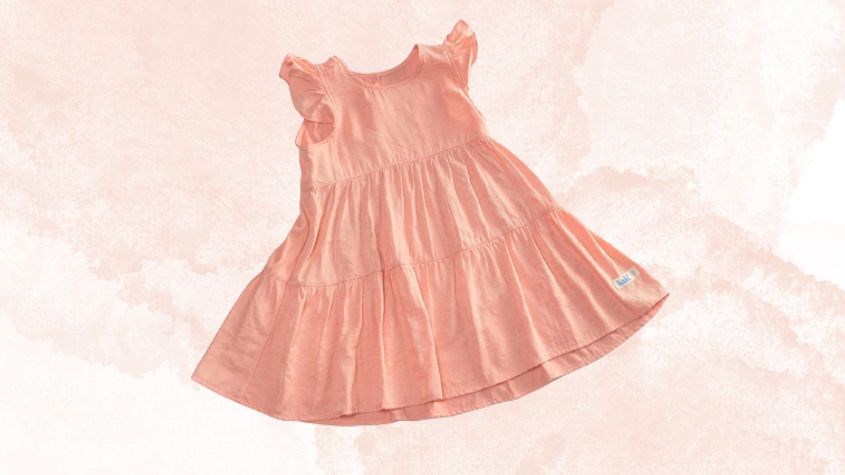 Đầm bé gái Haki màu hồng cánh tiên từ vải cotton